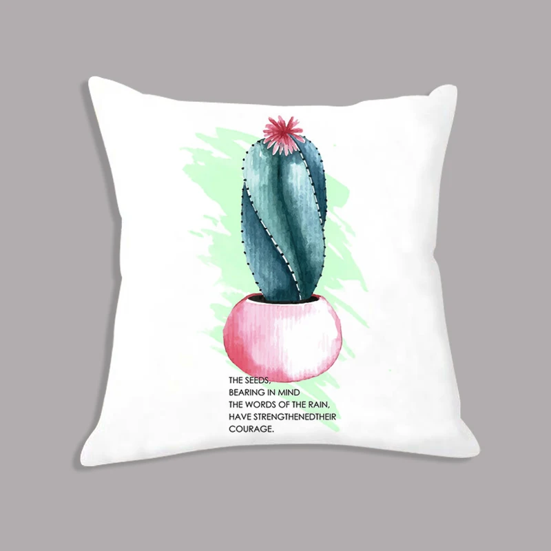 Декоративная мягкая плюшевая наволочка для дивана с принтом кактуса зеленых