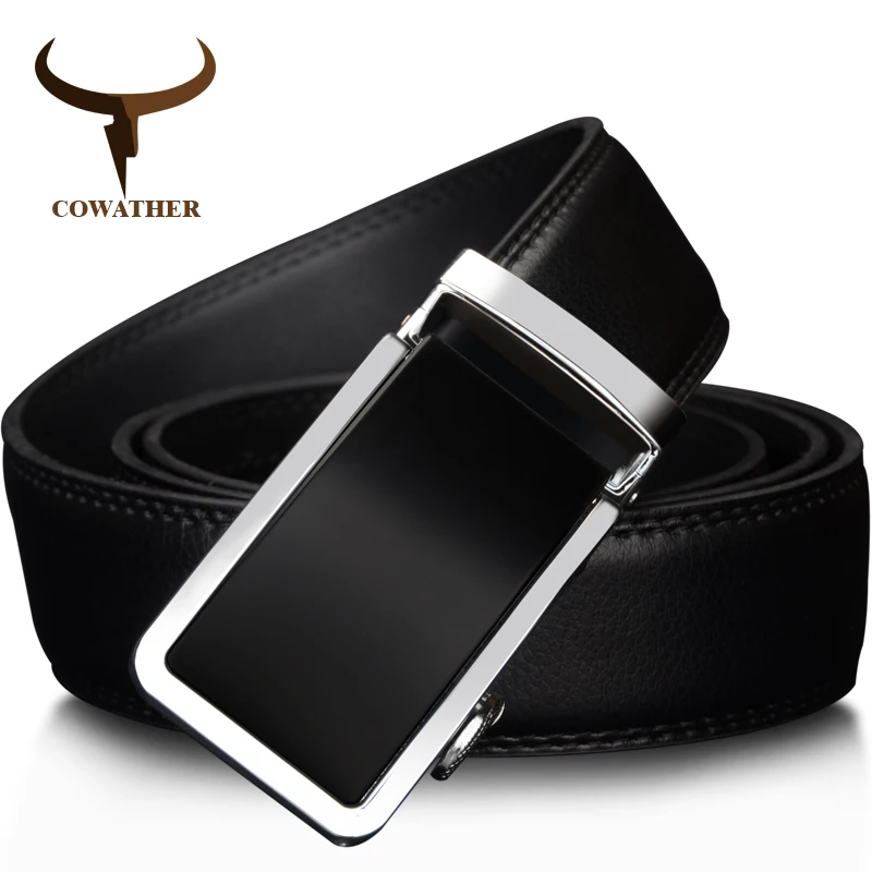 

COWATHER 2021 Automatic Buckle Metal Belts for Men Cow Genuine Leather Belt high grade new Fashion style Leather Men Belts