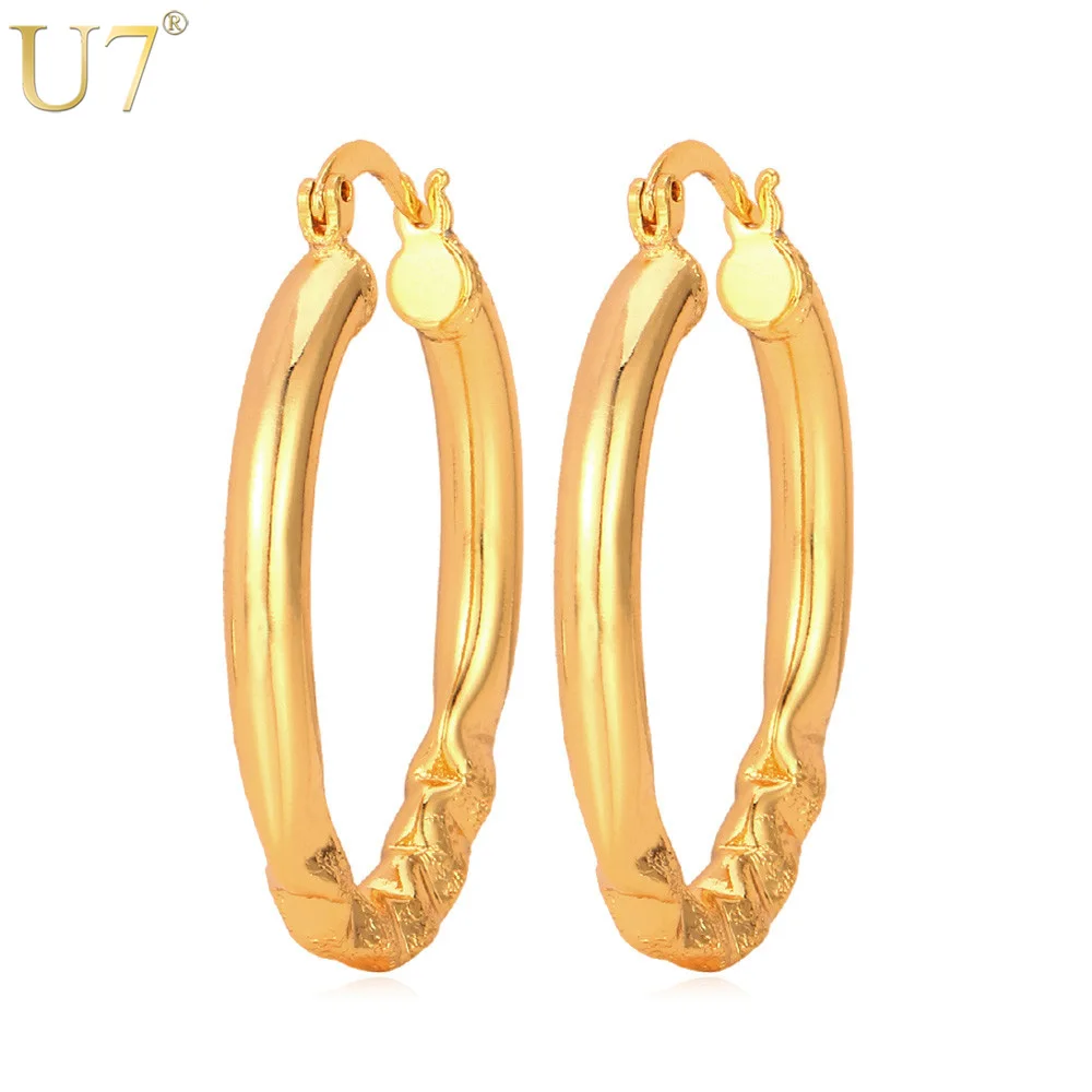 

U7 Hoop Earrings Gold/Silver Color Fashion Jewelry Gift Unique Drape Design Geometric Earrings For Women E467