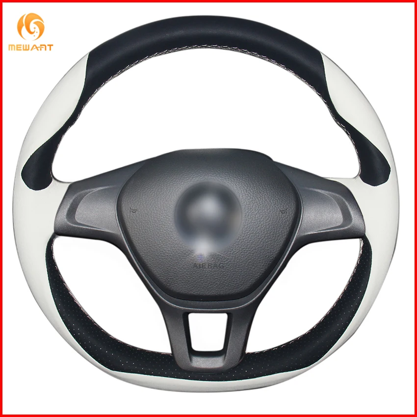 MEWANT Черный Белый Чехол рулевого колеса автомобиля из натуральной кожи для Volkswagen