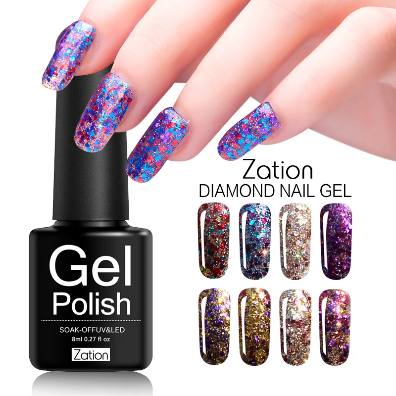 Алмазный гель для ногтей Zation цветной Блестящий лак блестящий Гель нейл арта|gel