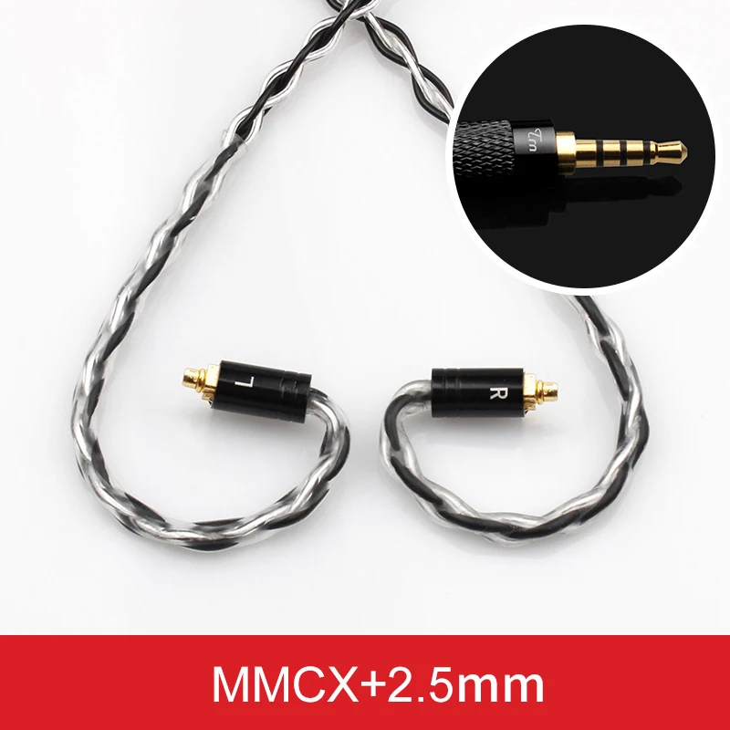Лампа указателя 8 ядро Медь серебро смешанные кабель наушников MMCX/2Pin 0,75/0,78 мм разъем 3,5/2,5 сбалансированный для лампа указателя V80/V20 AS10 ZS10 BA10 - Цвет: MMCX 2.5mm Black