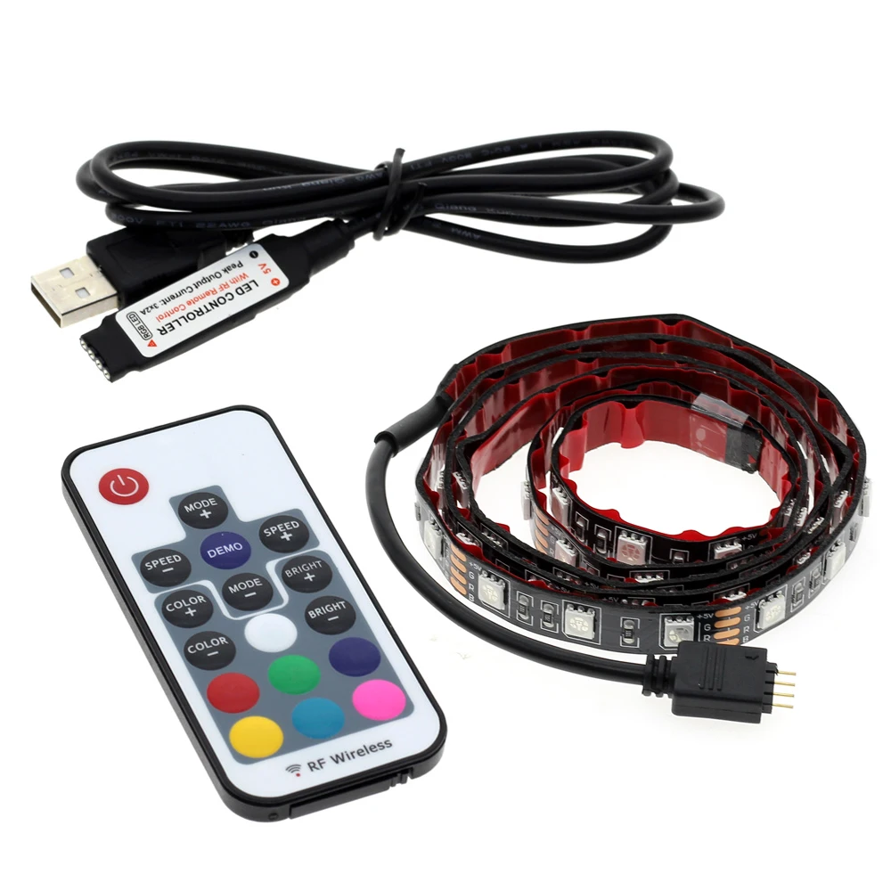 USB Светодиодные ленты 5050 RGB 60leds/M с 17Key rf контроллера 50 см/1 м/2 м комплект