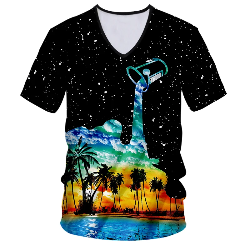 OGKB тенниска с треугольным вырезом для женщин/мужчин принтом чашки Pour Milk Coastal 3D