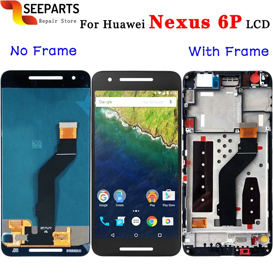 ЖК дисплей 5 7 дюйма для Huawei Google Nexus 6P сенсорный экран с дигитайзером и рамкой в