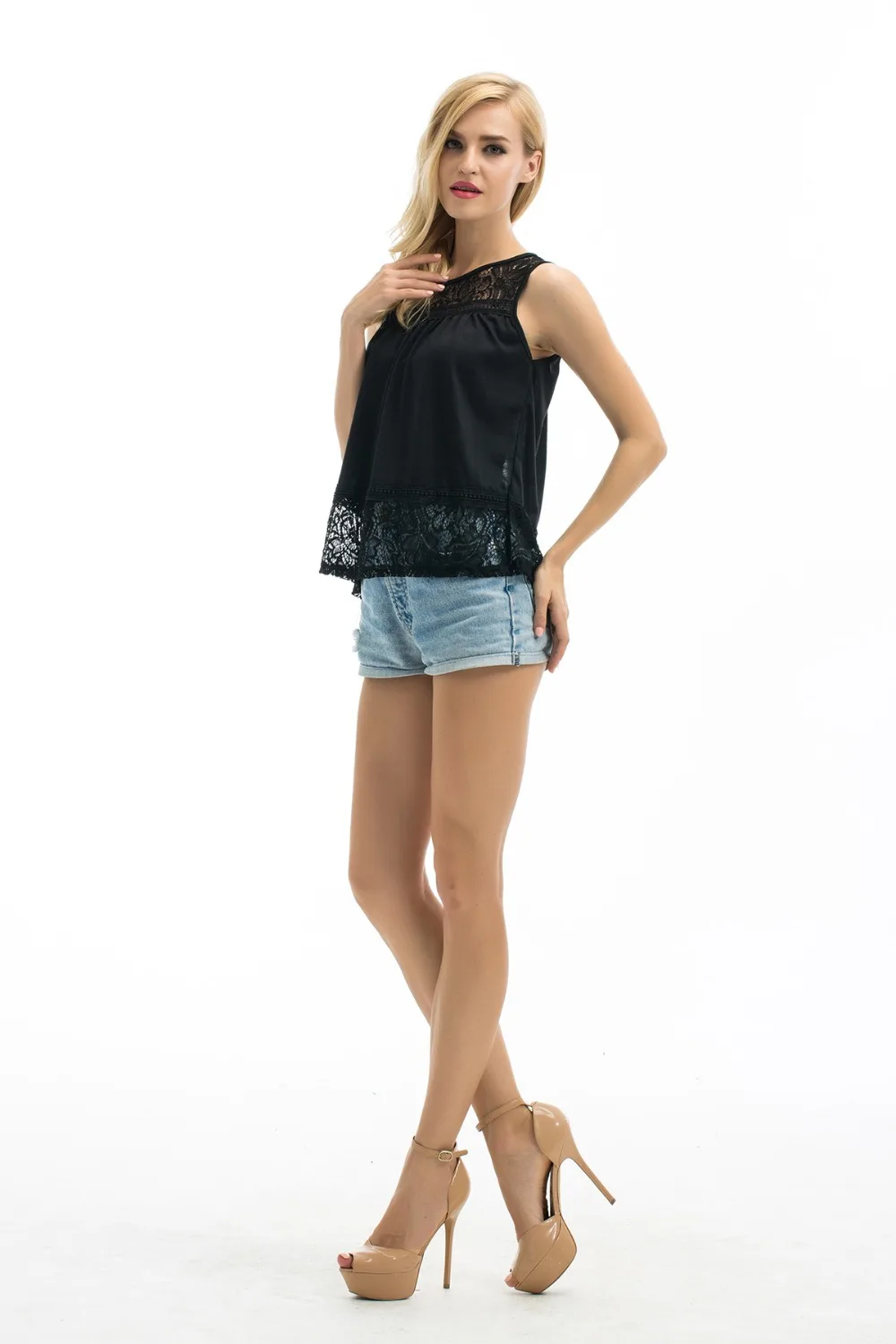 Windreama Plus Size S - 5XL Fashion Women Lace Tank Top Casual Sleeveless Hollow Out Back Open Tops Summer Style Tees | Женская одежда