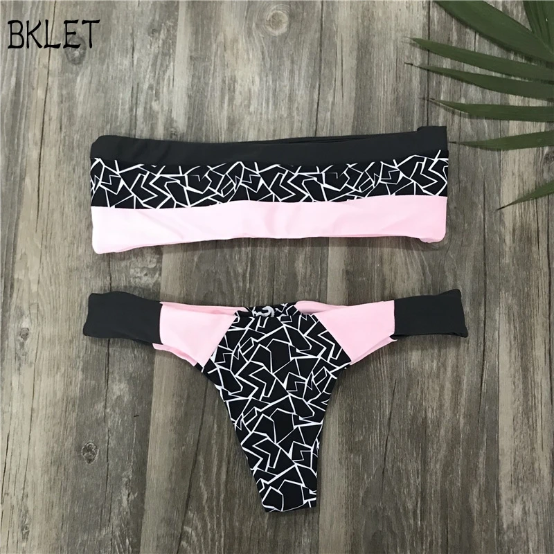

2018 New Strapless Women Swimming Sexy Patchwork Bikini Swimwear Bathing Swim Low Waist Beachwear Bandeau Swimsuit Bikini