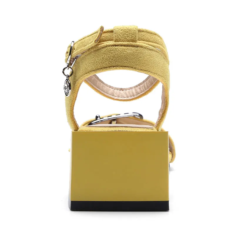 

Fanyuan Buckle strap Summer Sandals Novelty Buckle Ladies Sexy Sandals High Heels Yellow Chunky Heel Female's Party Dress Shoes