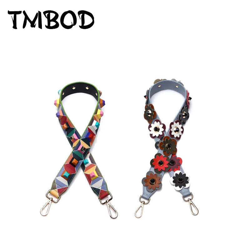 Женский кожаный ремень с волнистыми вставками Сменный из спилка цветком и