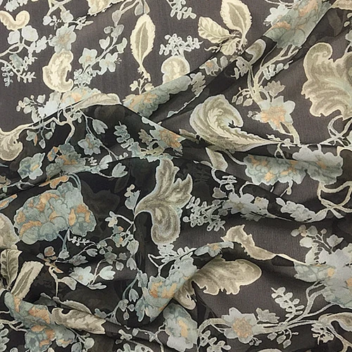 Винтажный цветочный принт на черном фоне шелковые жоржет марлевые ткани SCG314 | Дом