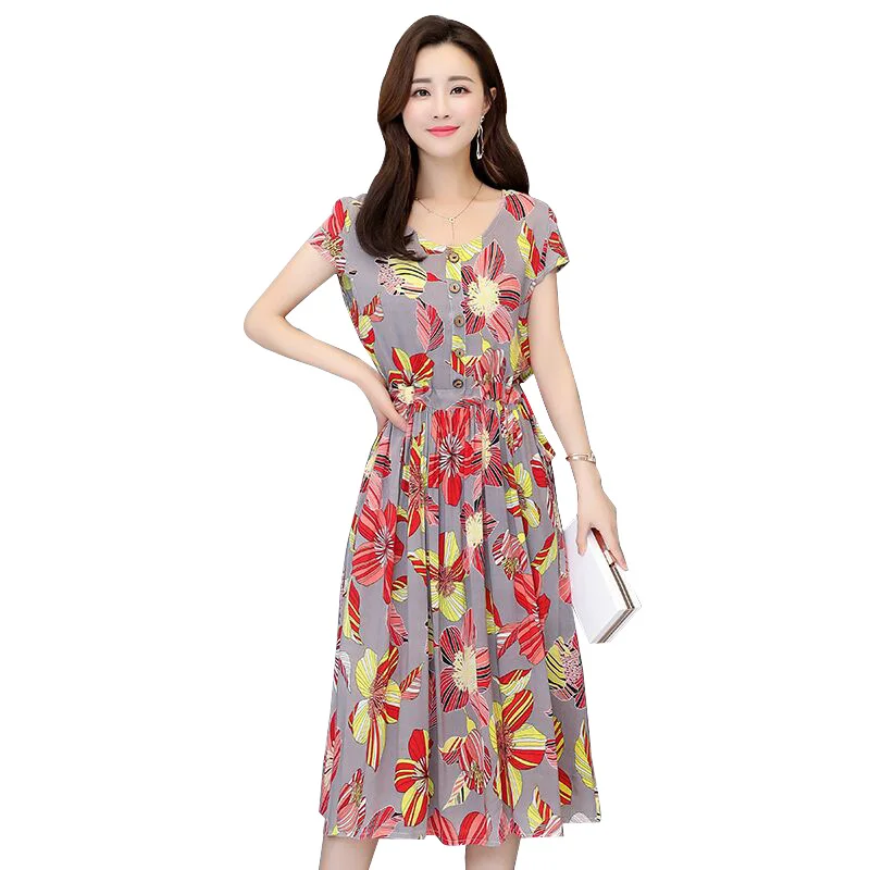 

Summer Dresses Vintage O-neck Bohemian Dress Womens Clothes Plus Size Vestidos Party Dress Print Casual 5XL Fit and Flare Short