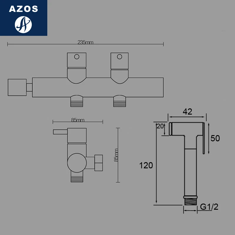 Azos биде кран под давлением разбрызгиватель головы латунь хром переключатель
