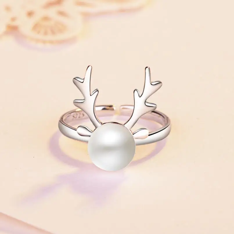 New Hot Geometry Pearl Deer Elk Rings For Women Christmas Jewelry Statement Party Engagement Wedding SAR8 | Украшения и