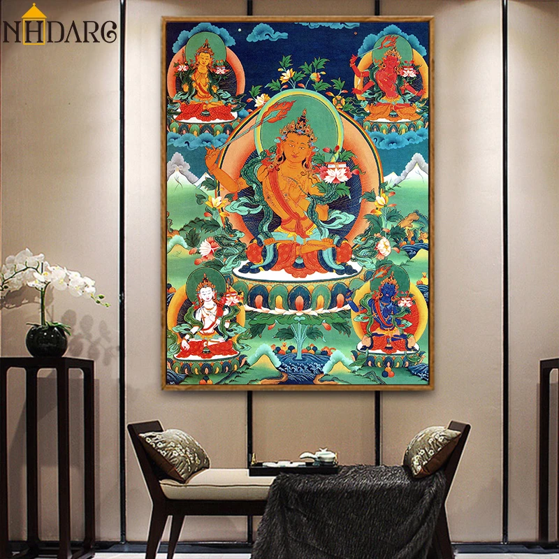 

Thangka Five Manjusri Buddha Painting Tibetan India Chinese Religion Canvas Print Painting Poster Art Wall Picture Home Decor