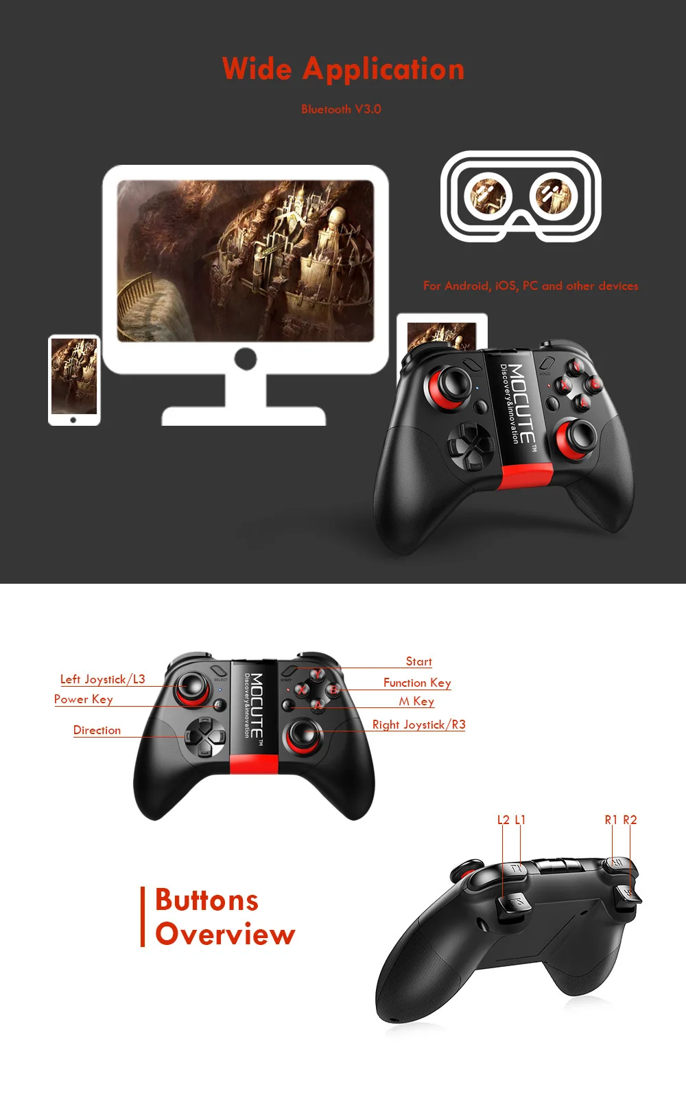 Mocute 054/050/056/058/053 Bluetooth геймпад Joypad беспроводной VR контроллер геймпад для смартфона android планшетный ПК Smart tv игры