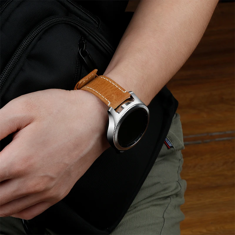 Ремешок для часов из натуральной кожи 22 мм Samsung Galaxy Watch 46 SM R800 быстросъемный