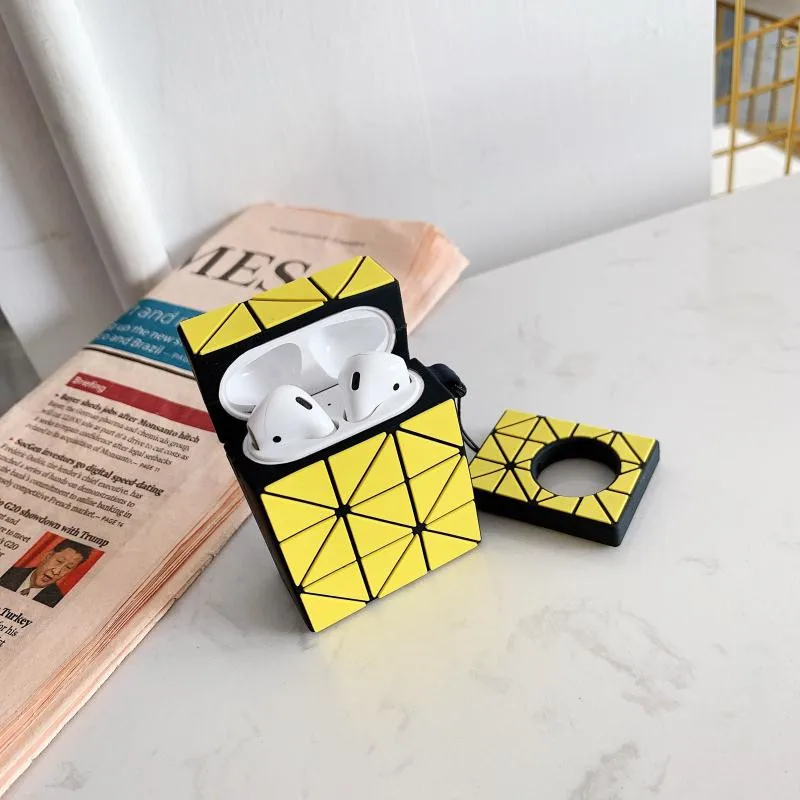 Yellow Чехол для AirPods силиконовый роскошный геометрический призматический чехол для наушников Airpods 2 Чехол для наушников чехол для наушников кольцо ремешок - Цвет: Yellow