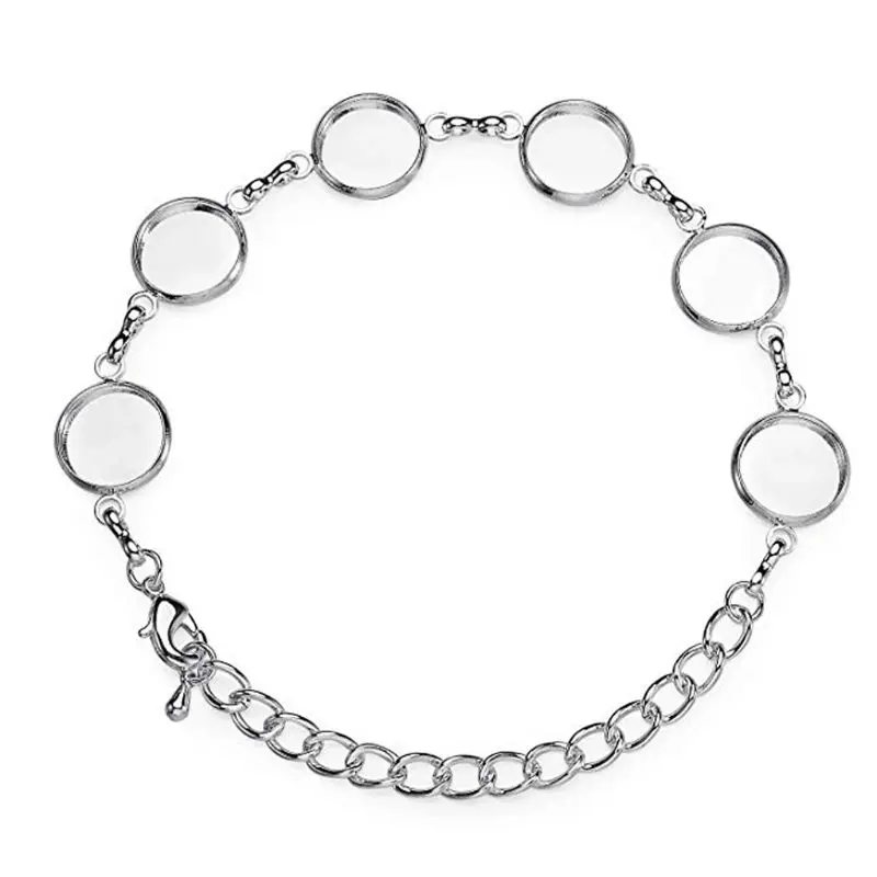 6 Round Bezel Pads DIY Blank Glass Cabochons Bracelet Sliver for Jewelry Making