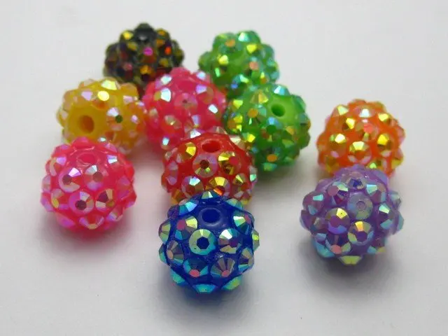 

20 Mixed Colour Acrylic Pave Rhinestone DISCO Ball Beads 12mm Spacer