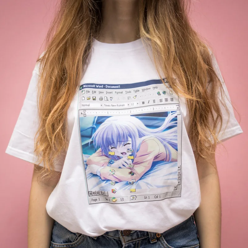 Аниме слезы плача девушки WINDOWS 98 печать футболка каваи harajuku ulzzang Корея Япония