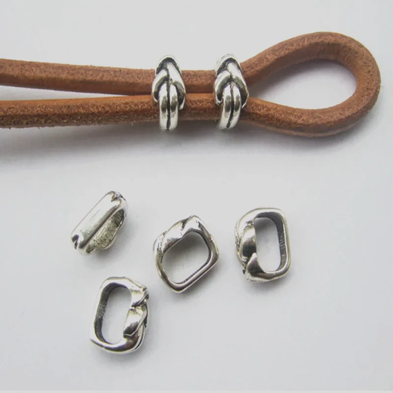 

50pcs Antique Silver Color Knots Slider Spacer Beads For 5mm Round Leather Cord Diy Bracelet Findings