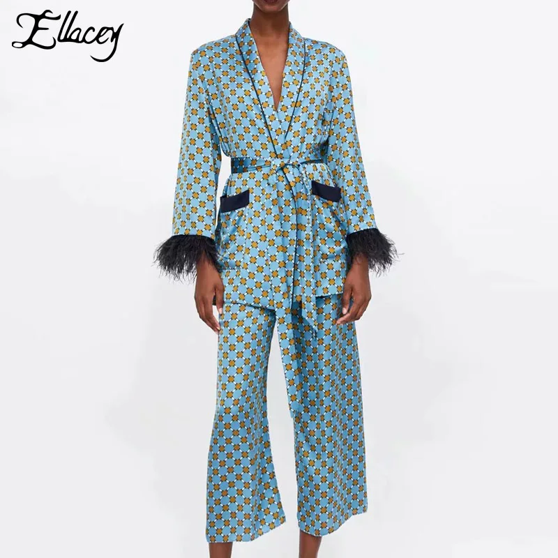 Ellacey/Новый брендовый женский костюм модный со штанами с принтом Женский уличный