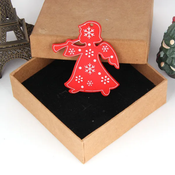 Red Angel 8PCS White&Red Wooden Christmas Ornaments Pendants Wood Crafts Hanging Xmas Tree Ornament Kids Gift Christmas Party Decorations - Цвет: Red Angel