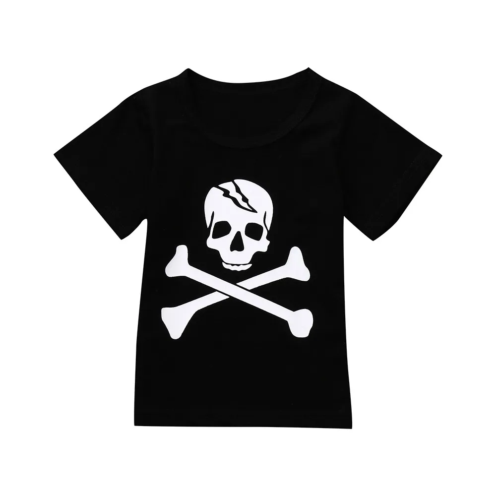Футболка для малышей топы с принтом черепа маленьких мальчиков и девочек костюм