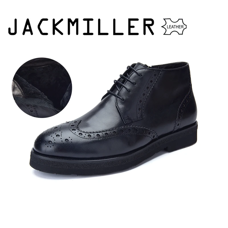 Мужские ботинки из натуральной кожи Jackmiller черные теплые зимние на толстой