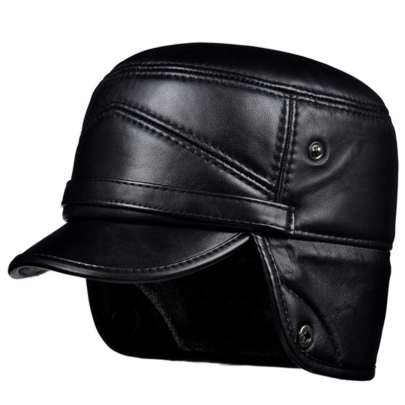 Мужская 100% натуральная кожа овчина snapback Повседневная зимняя шапка-бомбер для