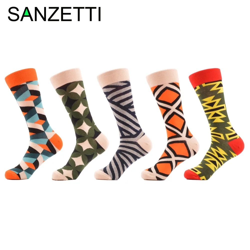 Забавные красочные мужские носки SANZETTI из чесаного хлопка с геометрическим