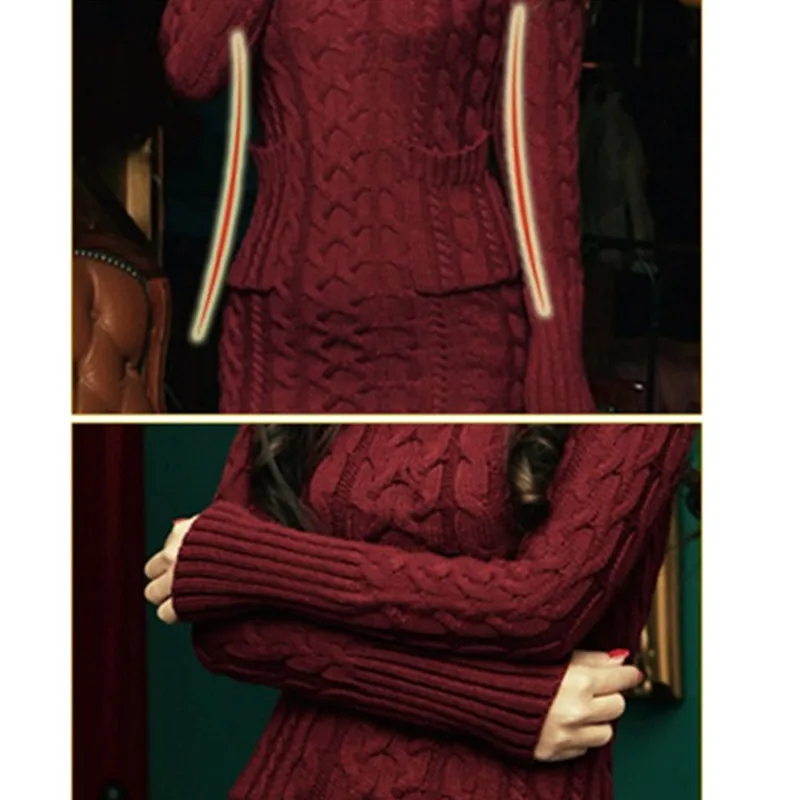 YAGENZ Autumn Winter Womens Clothing Knitting Sweater Dress Fashion Long Section Women High Collar Sleeve 544 | Женская одежда