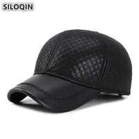 siloqin mens winter cap thick warm earmuffs hat pu leather baseball caps for men snapback cap adjustable size male bone hats