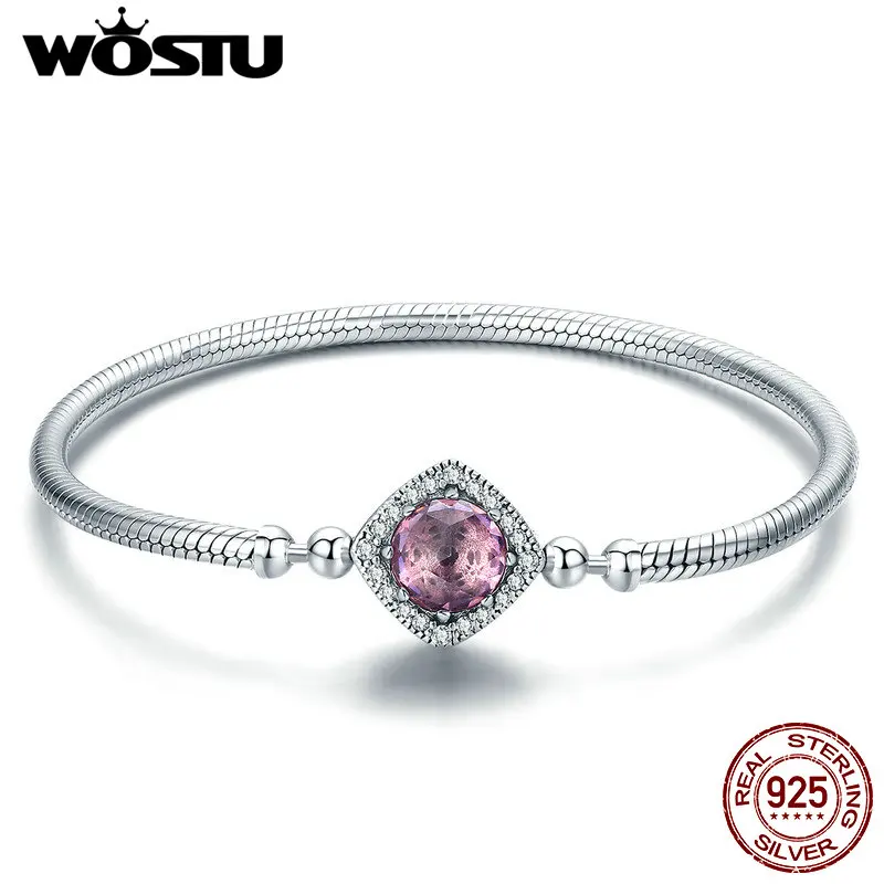 WOSTU, Настоящее серебро 925 пробы, милый кот, сверкающий CZ, змея, цепочка, браслеты для женщин, Стерлинговое Серебро, ювелирное изделие - Окраска металла: CQB052