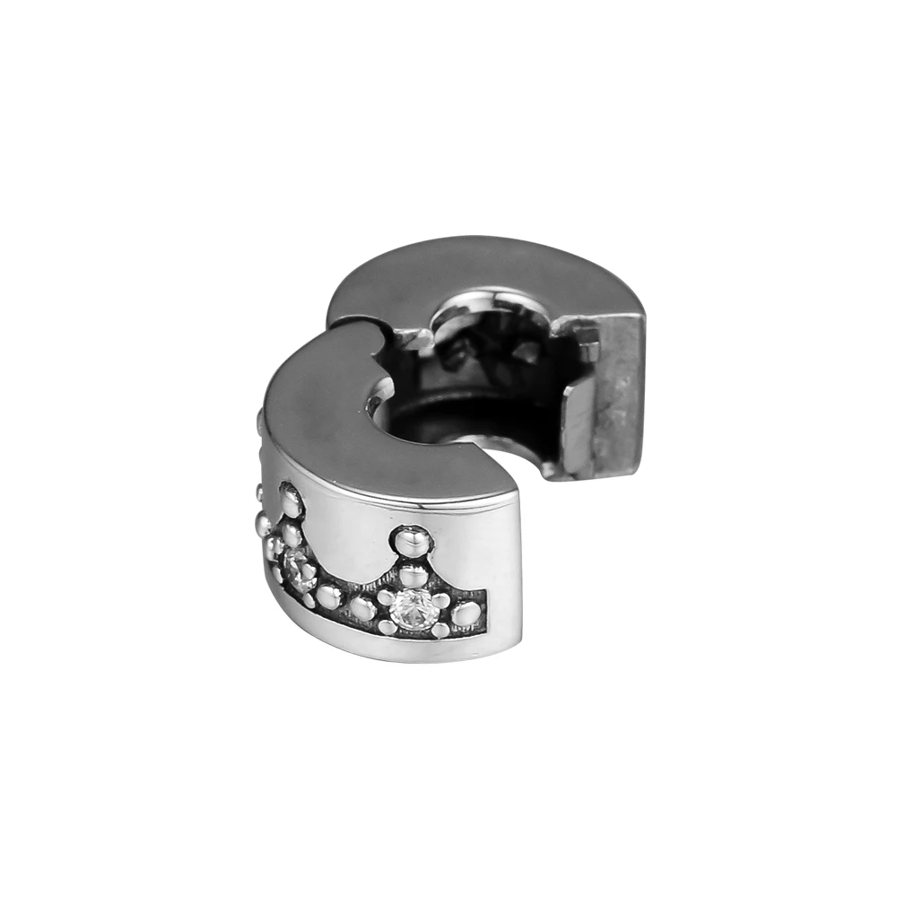 

Fits for Pandora Charms Bracelets Dazzling Crown Clip Beads with Clear CZ 100% 925 Sterling Silver Jewelry Free Shipping