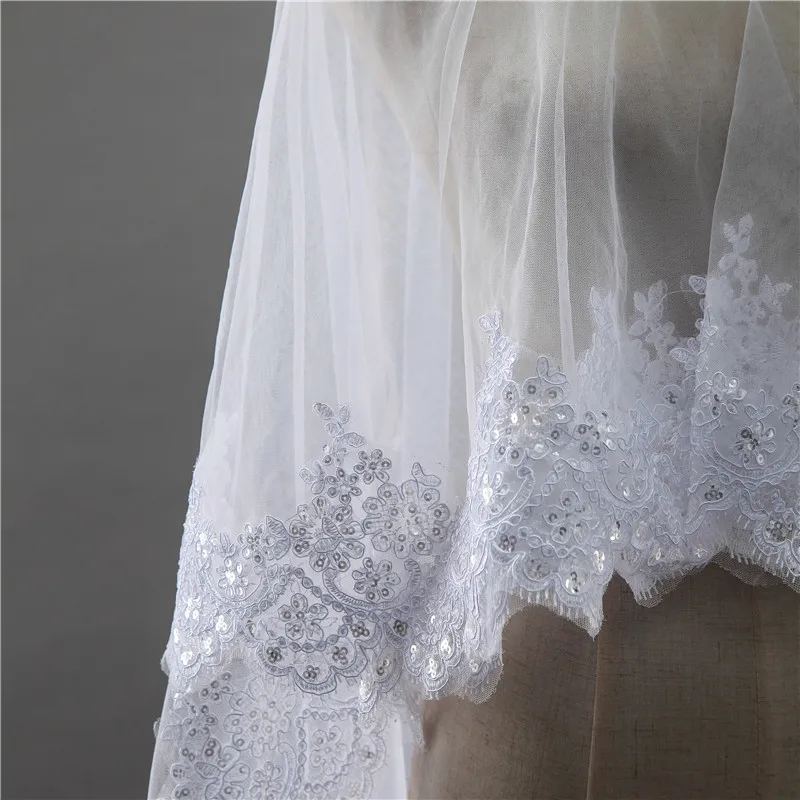 Свадебные аксессуары фата с кружевной каймой и аппликацией Белый/цвет слоновой