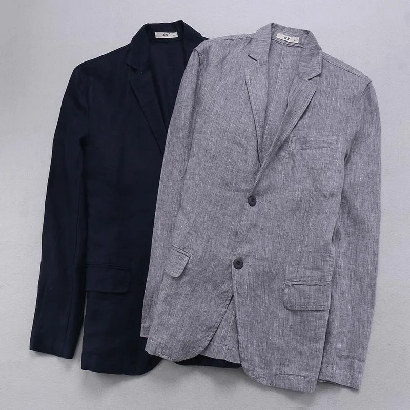 Брендовая льняная куртка Suhaiwe мужской льняной блейзер с длинным рукавом