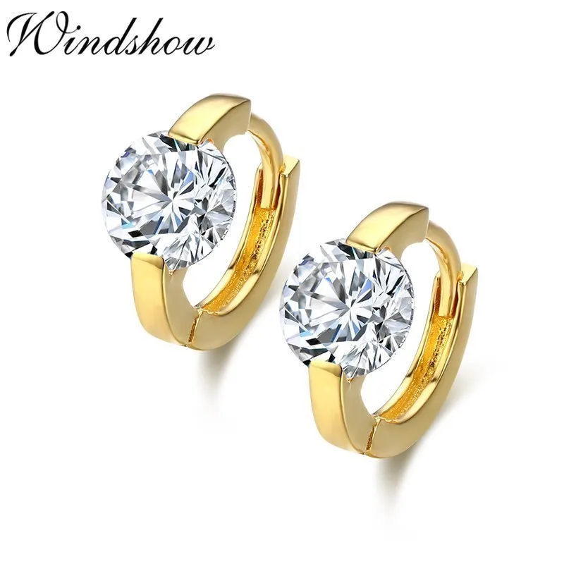 white cz Милые 925 пробы серебряные W/золотого цвета круглые фианиты маленькие петли Huggie серьги-кольца для женщин ювелирные изделия для маленьких девочек Aros Argola - Окраска металла: white cz