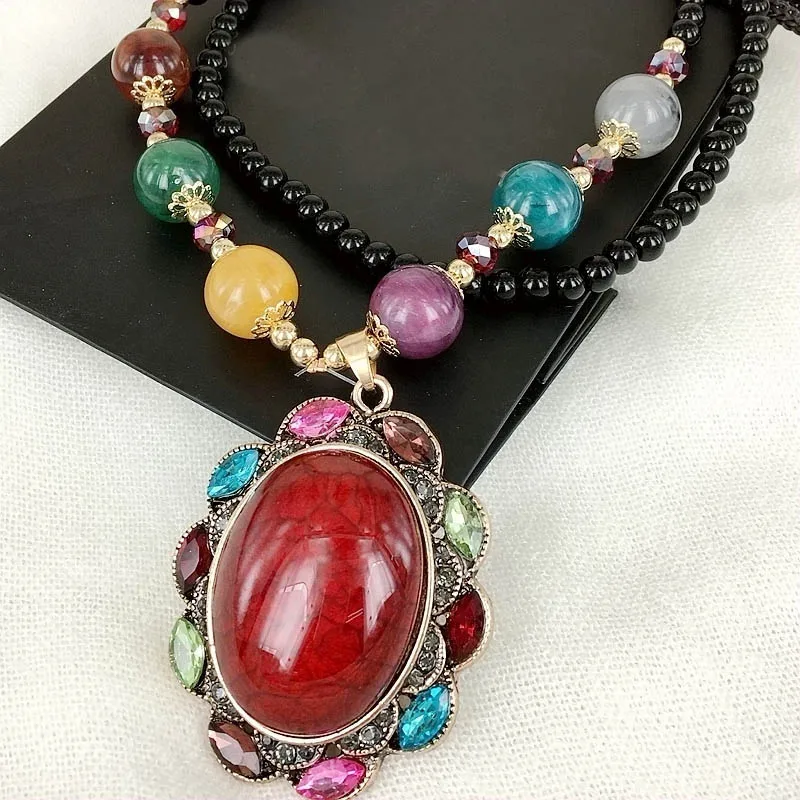 Trendy Bohemian Pearl Gem Fashion Jewelry Necklace Pendant Ethnic Alloy Long Beaded Chain Sweater Dress Necklaces ZDC004 | Украшения и