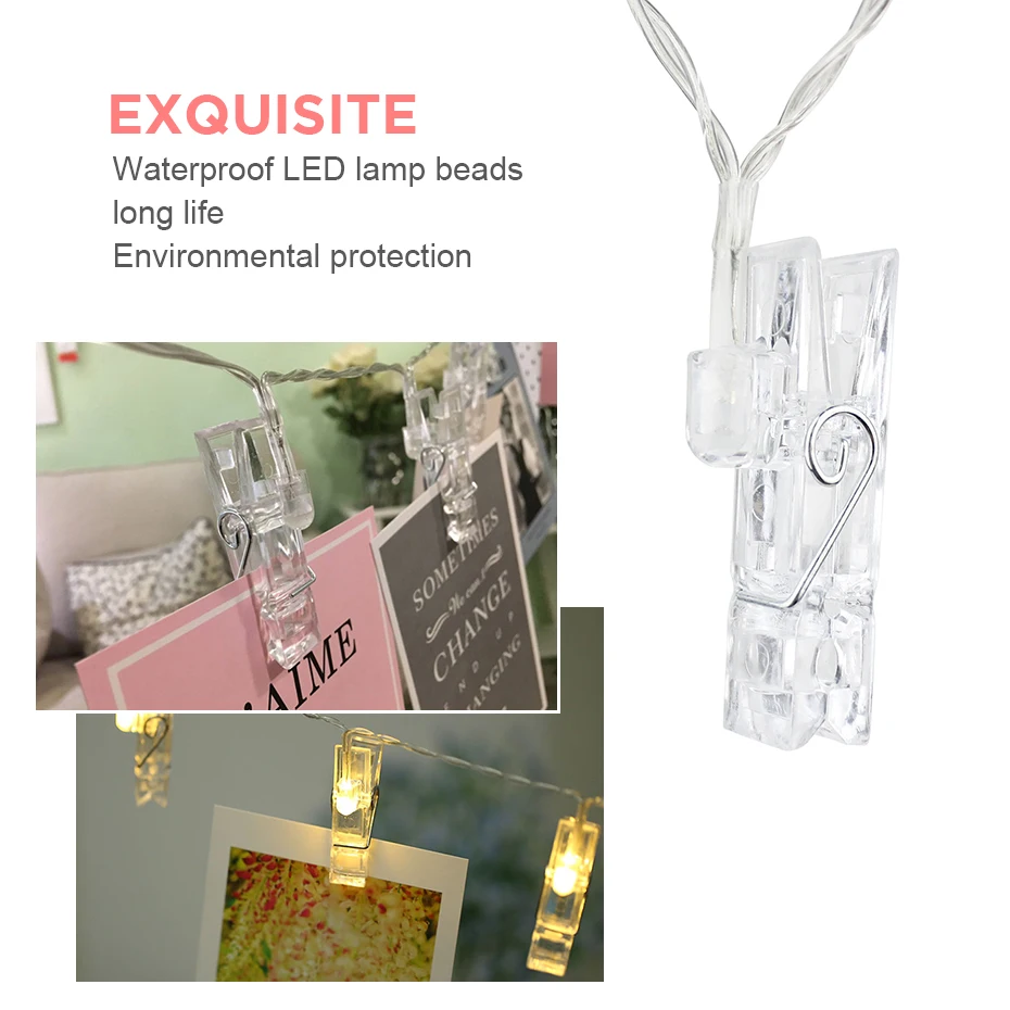 LED String Light 1.3M 2.8M 5M Led Fairy Card Photos Backdrop Lighting Decor Clip Holder Book Room Background For Christmas | Лампы и