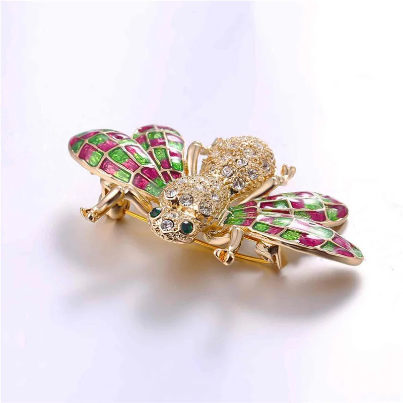 U7 Красивый Зеленый Брошь Пчела с Камнями Новинки Броши На Шапку Женская