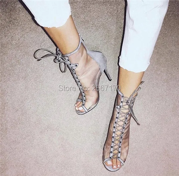 Ботильоны женские сетчатые с открытым носком пикантные ботинки на молнии сзади