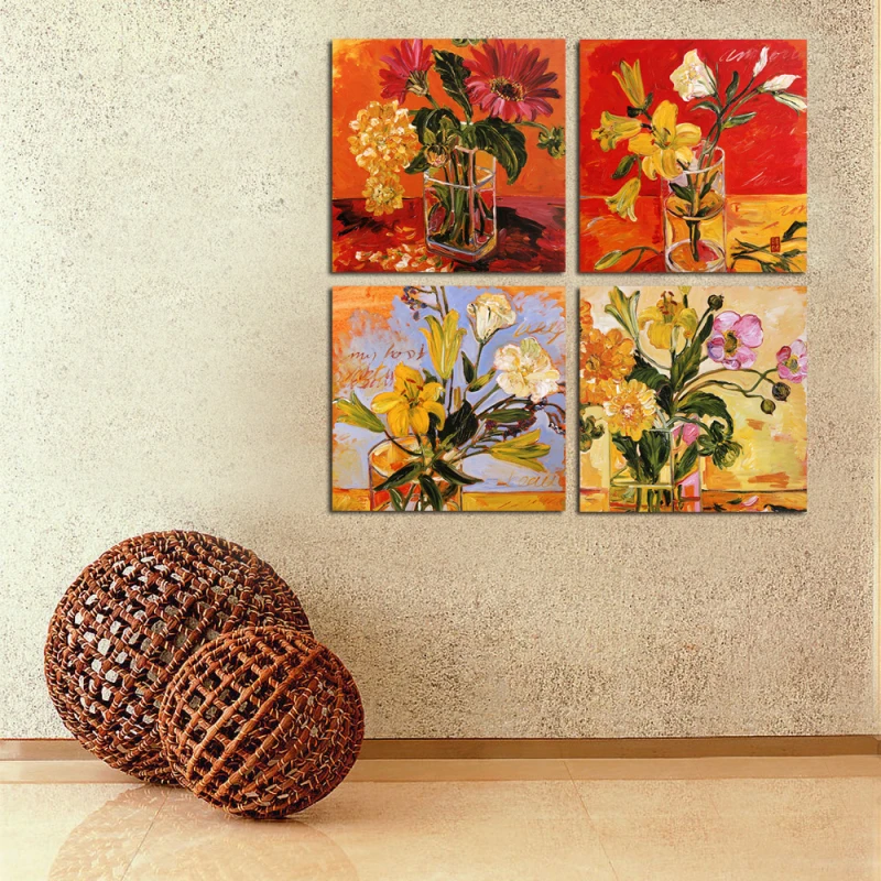 4 шт. картина маслом на холсте красивая ваза цветок современный плакат настенная
