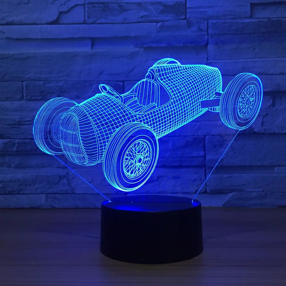 Старый гоночный автомобиль 3D USB светодиодный ночник 3AA Батарея Мощность 7 цветов изменить иллюзия Лампа Сенсорный пульт Управление дети Спальня лампа