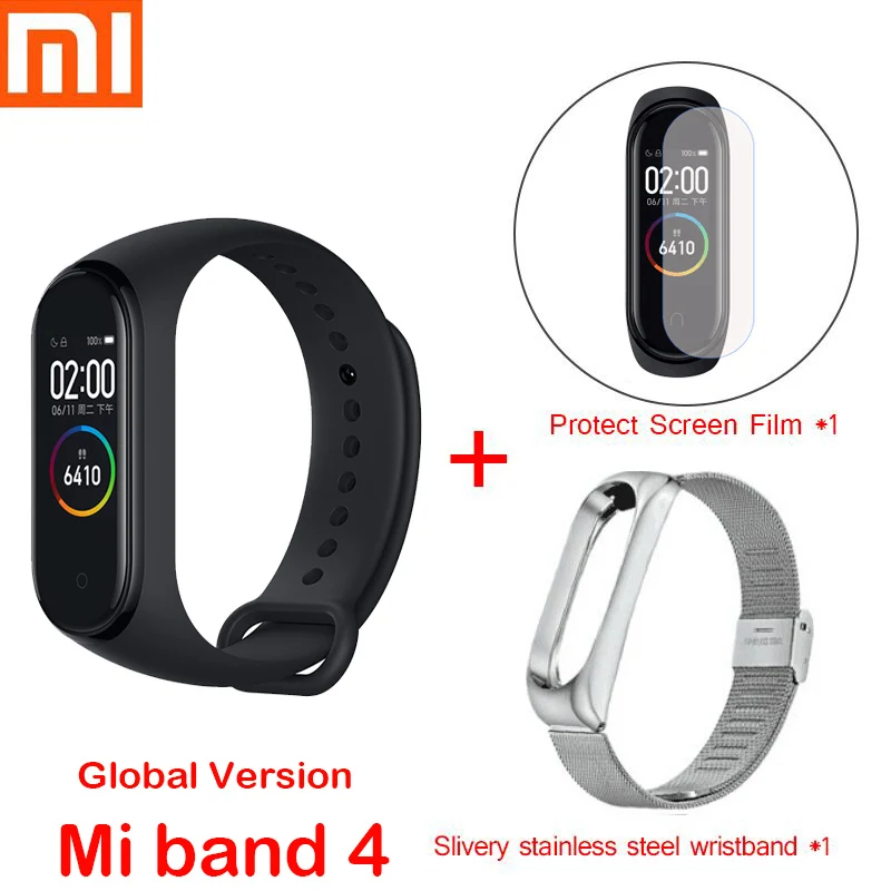 Global mi4 add strap Xiaomi mi Band 4 смарт-браслеты mi band 3 Браслет фитнес-трекер для измерения сердечного ритма сенсорный экран pulsera inteligente - Цвет: Global mi4 add strap