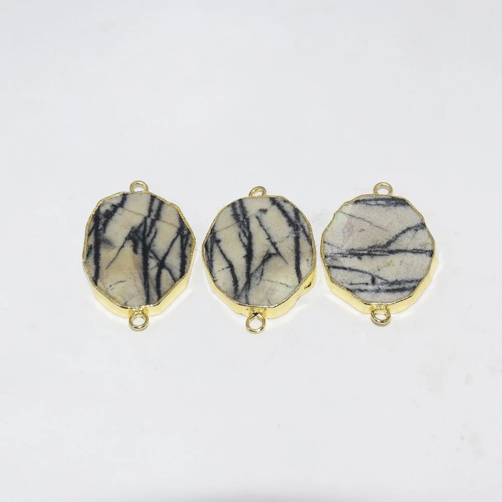 

2021 Irregular Big Raw Slice White Zebra connector for girl 2 loops marble gem stone pendant for women accessory