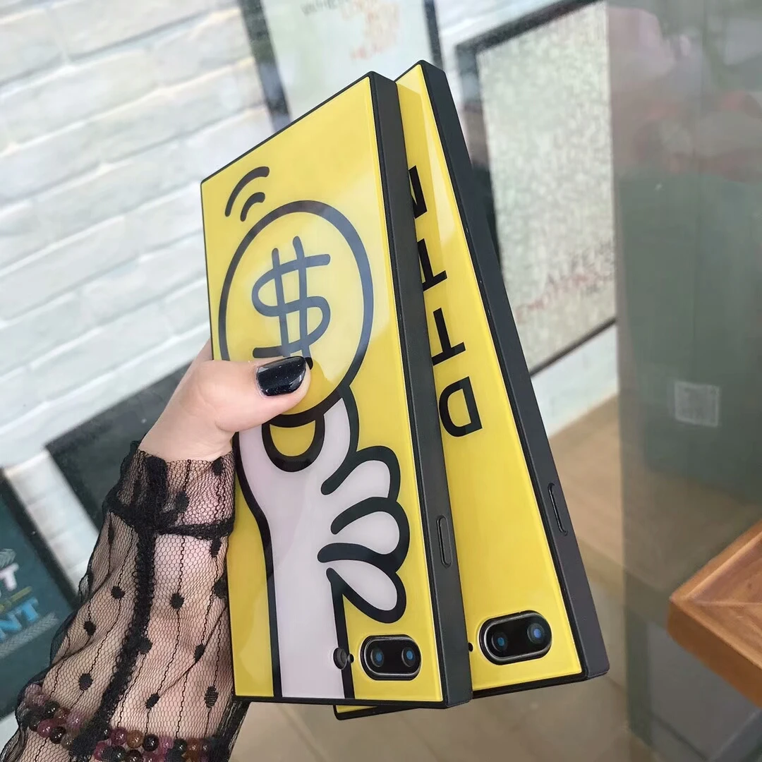 Летний квадратный чехол из закаленного стекла с милым алфавитом для iPhone 8, 7, X Plus, устойчивый к падению чехол для iPhone 6, 6 S, чехол для денег в долларах