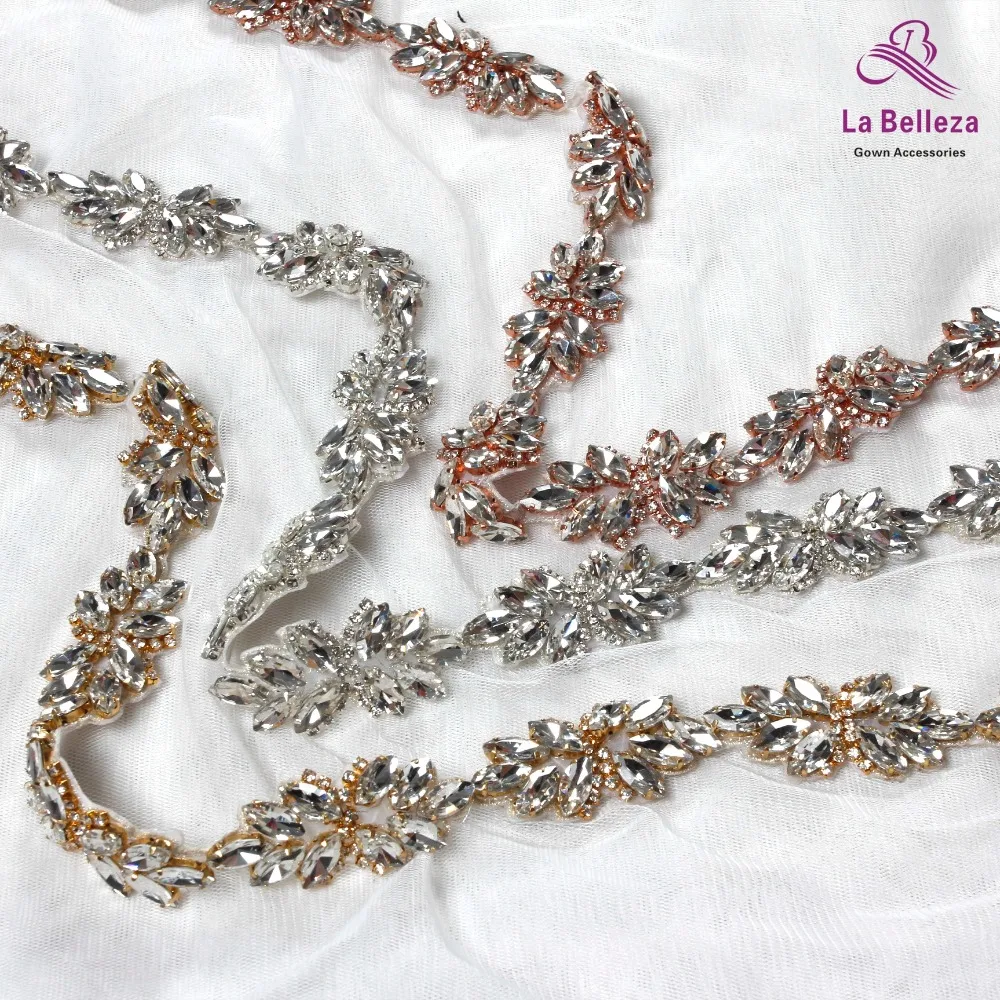 La Belleza 3cm silver/gold/rose crystal handmade rhinestons bride belt 5 yards/lot wholesale with glue
