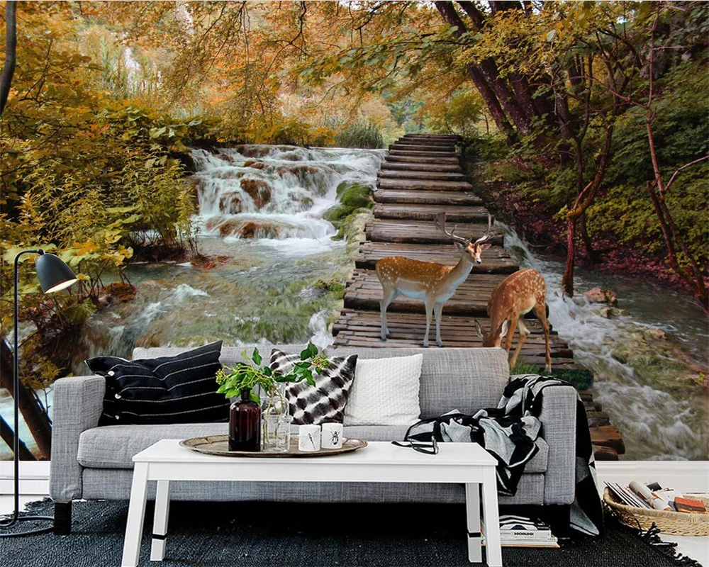 Beibehang Custom wallpaper nature scenery autumn deer tv background wall living room bedroom murals 3d | Обустройство дома