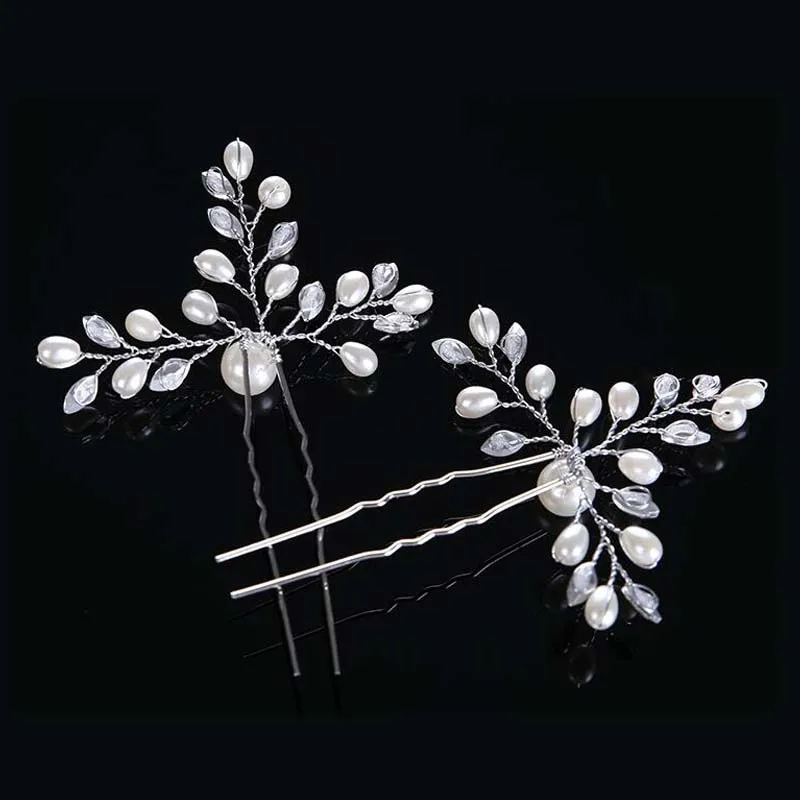 TREAZY 2pcs/lot Bridal Wedding Crystal Simulated Pearl Flower Hair Pins Handmade Headpiece Bridesmaid Bride Accessories | Украшения и